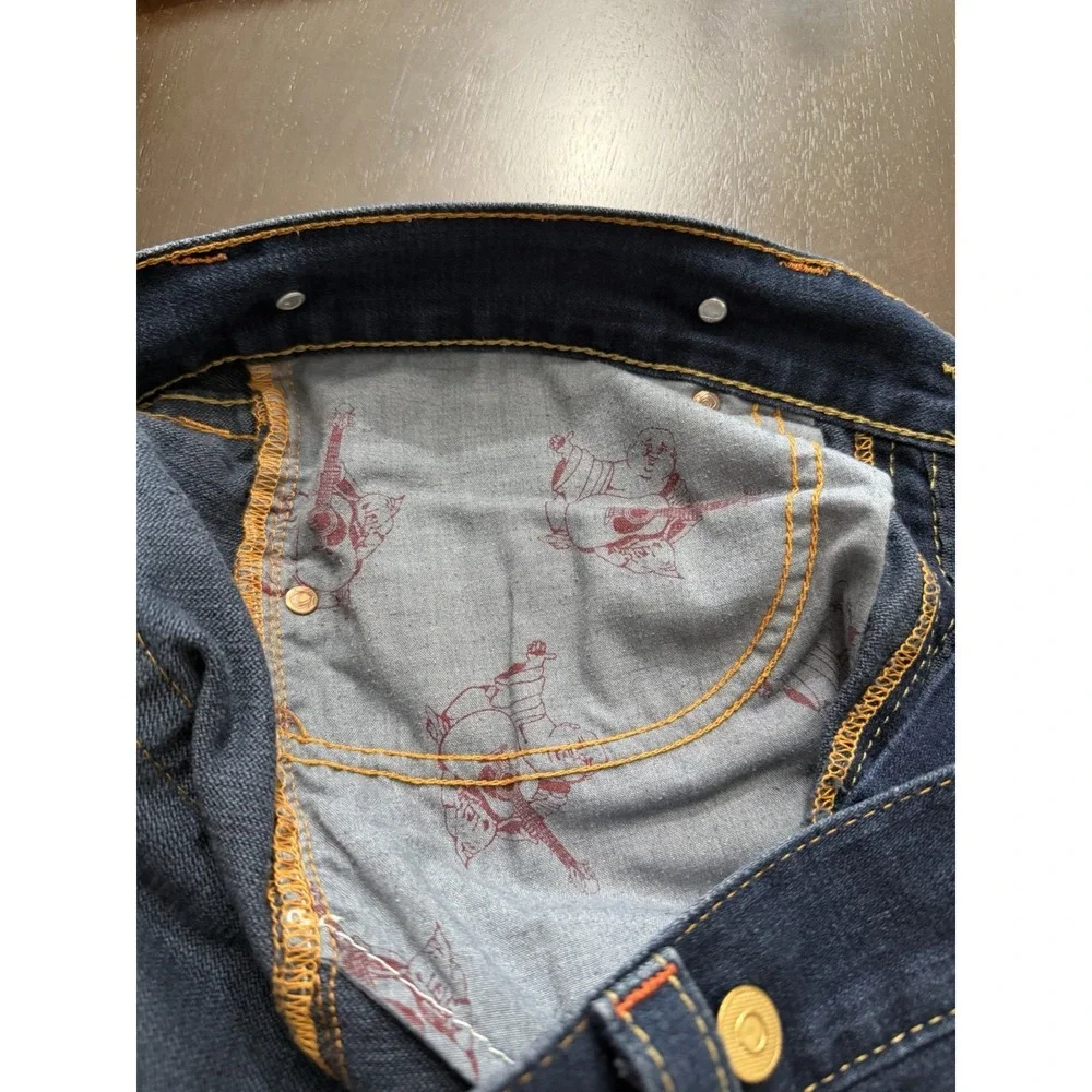 Men's Vintage Y2K True Religion-Made In USA-Orange Big T Jeans Row 36 Seat 34